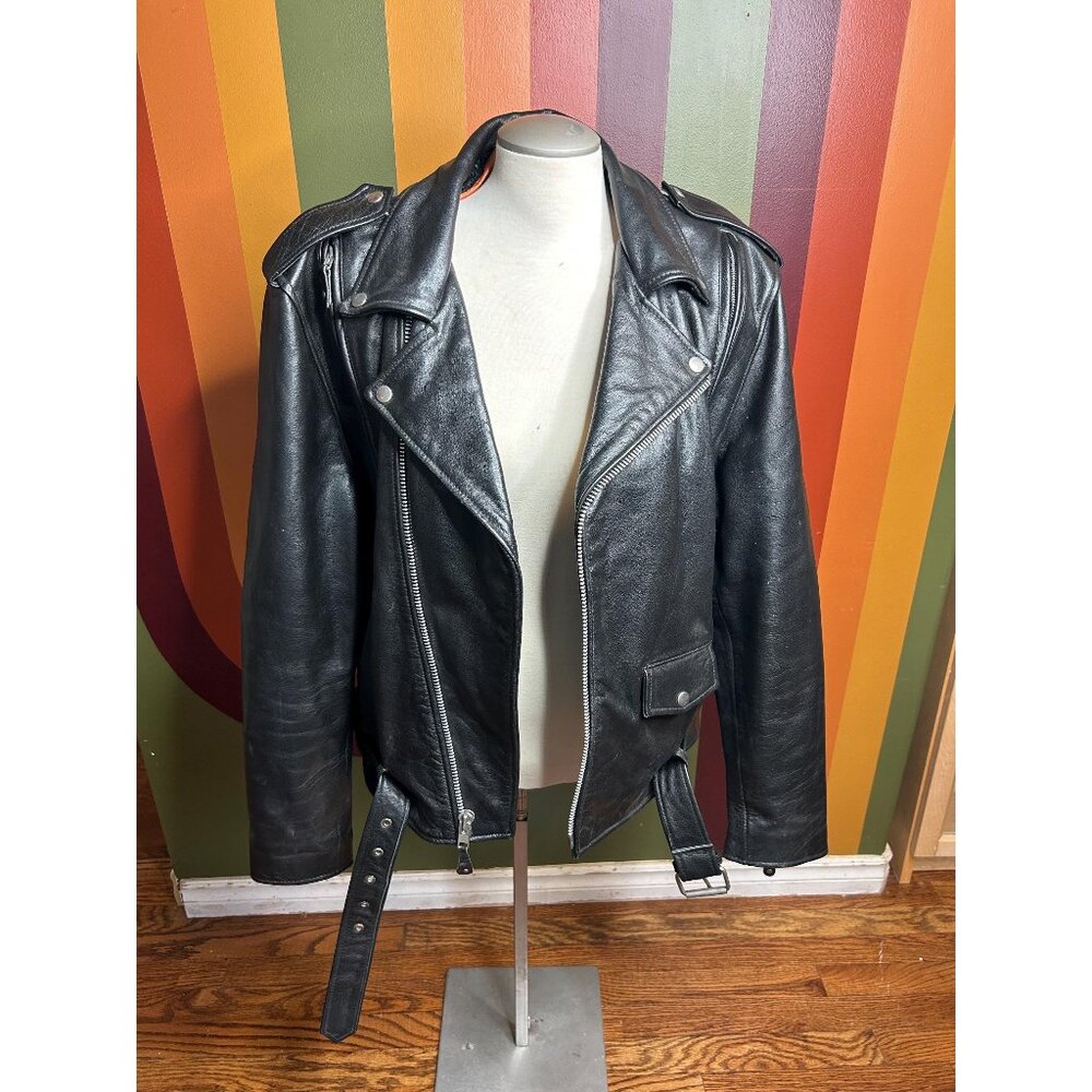 Black womens size large lather jacket super heavy first Classics classic leather